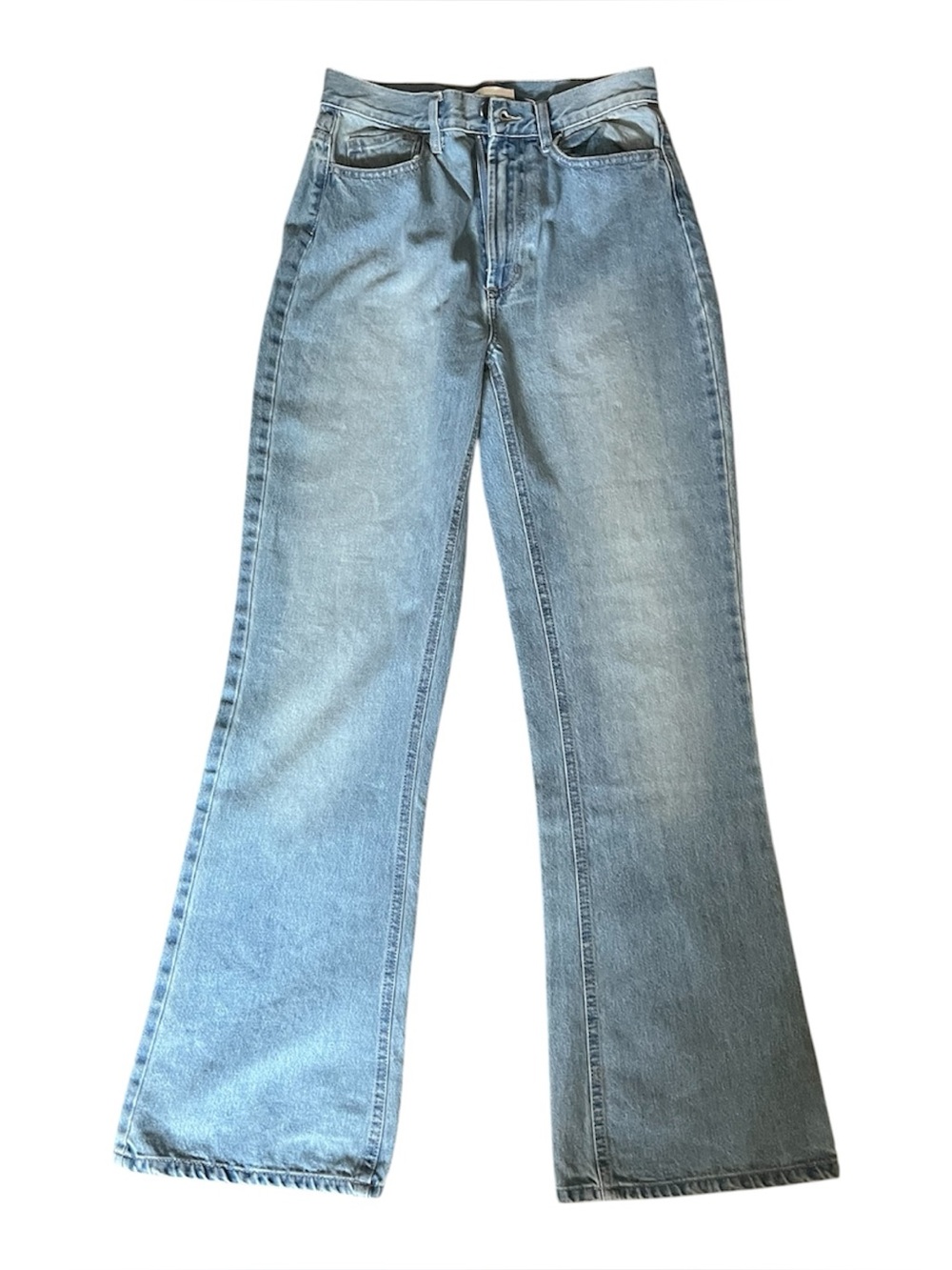 oak + fort size 27 light blue baggy flare jeans mid rise